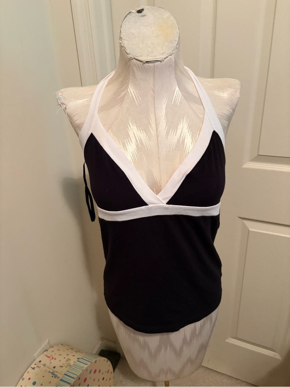 bebe Black and White Halter Camisole size L